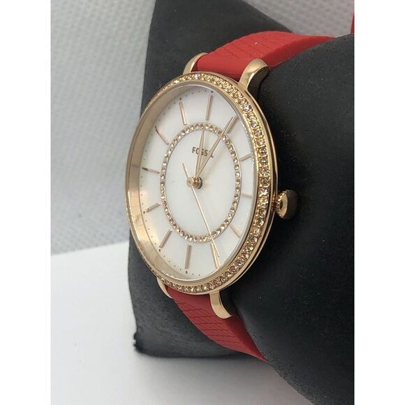 Fossil ES4452 Women's Red Silicone Analog Dial Quartz Genuine Wrist Watch OP632 - Picture 2 of 9